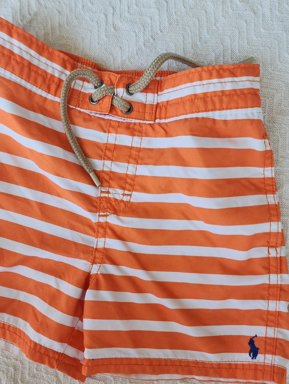 Ralph Lauren Orange & White Striped Swim Shorts with Navy Pony